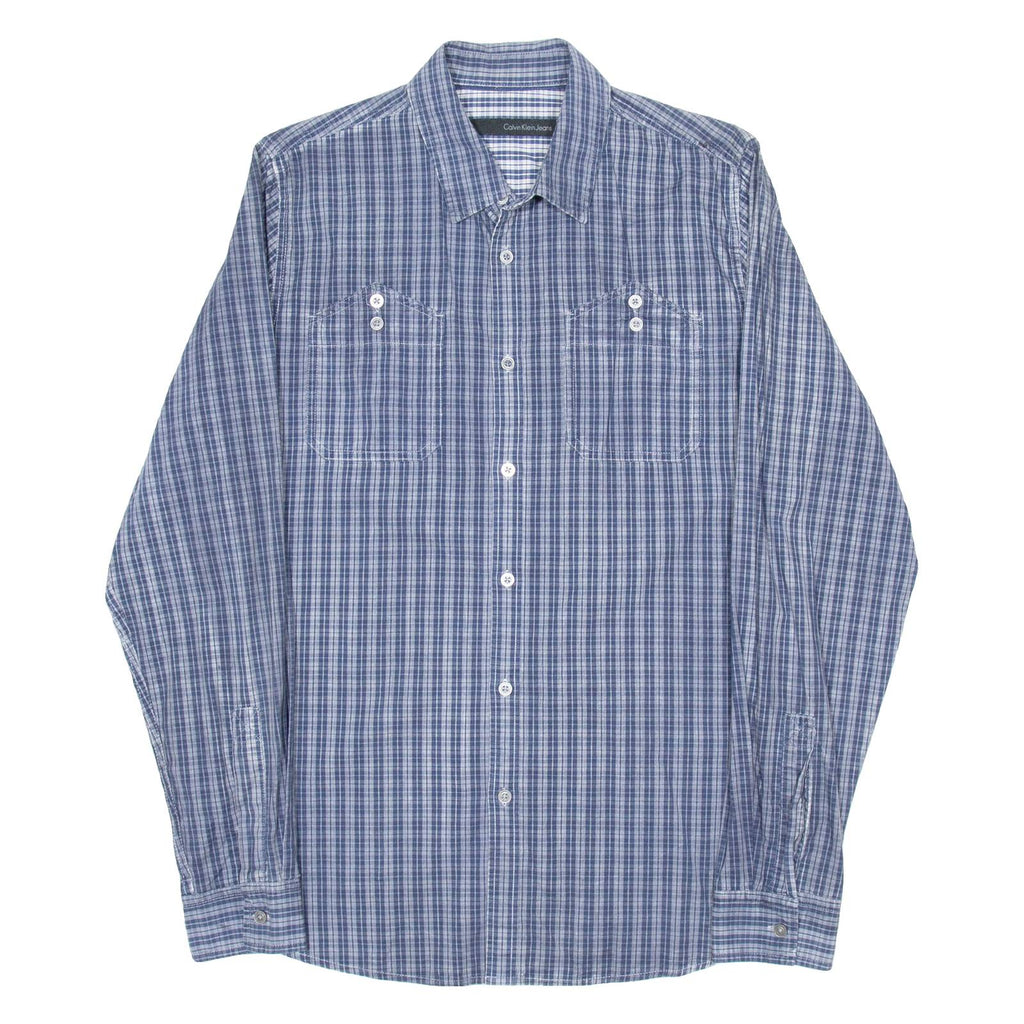 CALVIN KLEIN JEANS Mens Shirt Blue Plaid Long Sleeve L