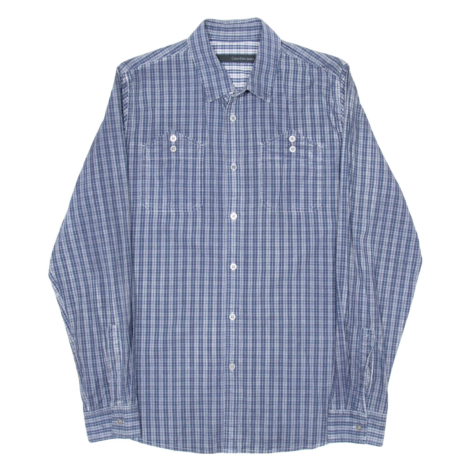 CALVIN KLEIN JEANS Mens Shirt Blue Plaid Long Sleeve L