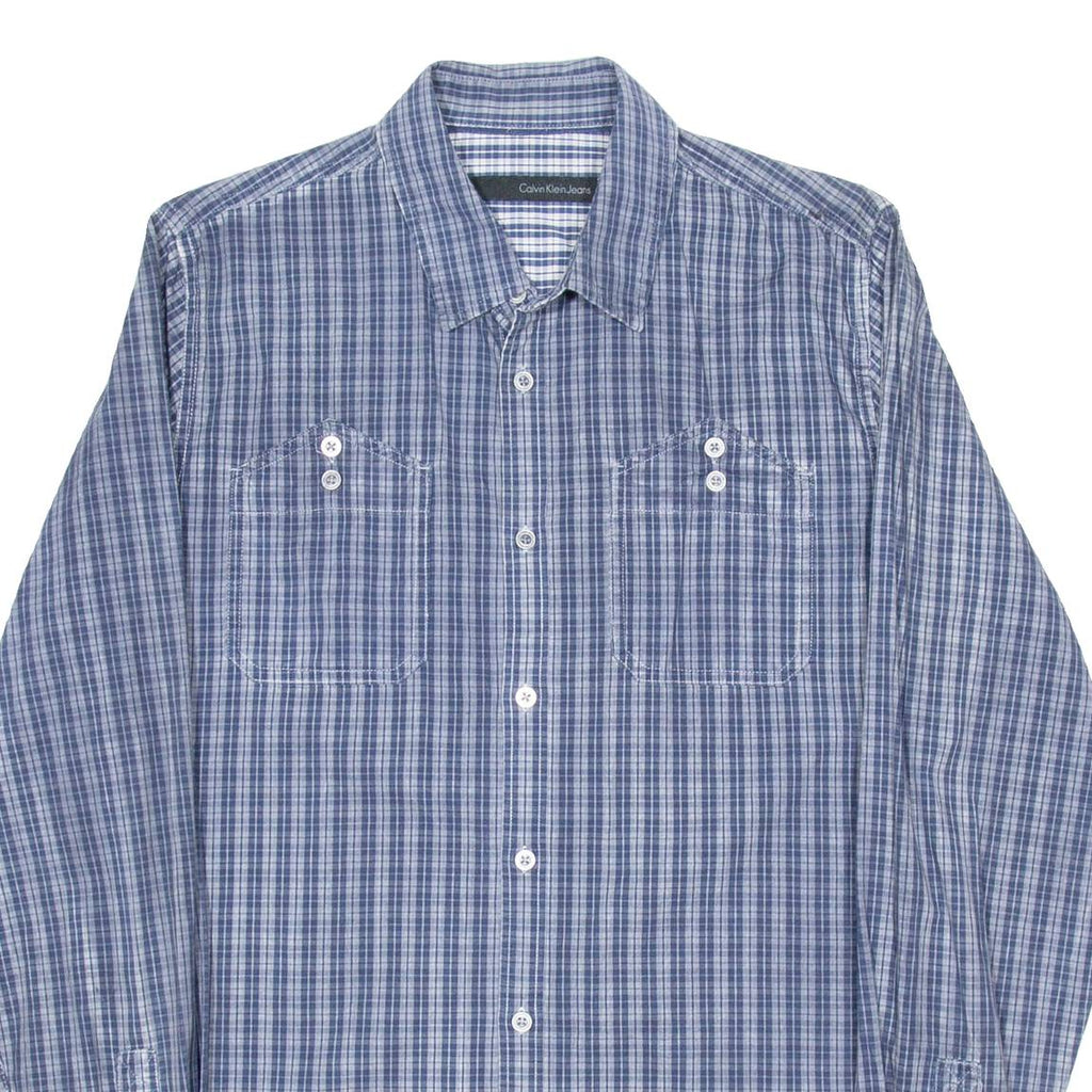 CALVIN KLEIN JEANS Mens Shirt Blue Plaid Long Sleeve L