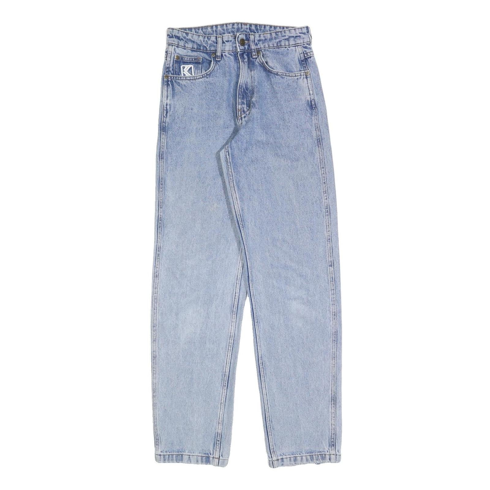 KARL KANI Womens Regular Fit Blue Denim Jeans W26 L32 Classic Cotton Blend Zip