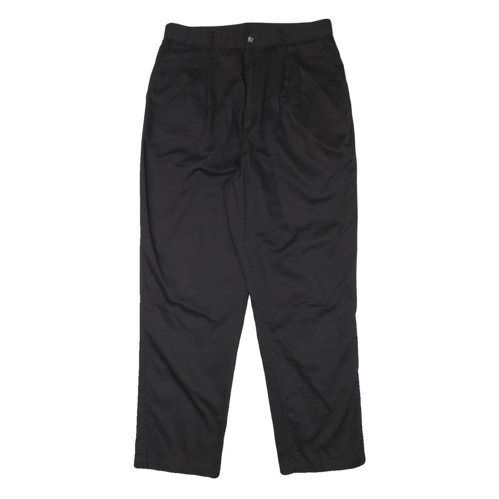 Womens Black Cotton Blend Relaxed Straight Trousers W31 L30 Classic Zip Pocketed