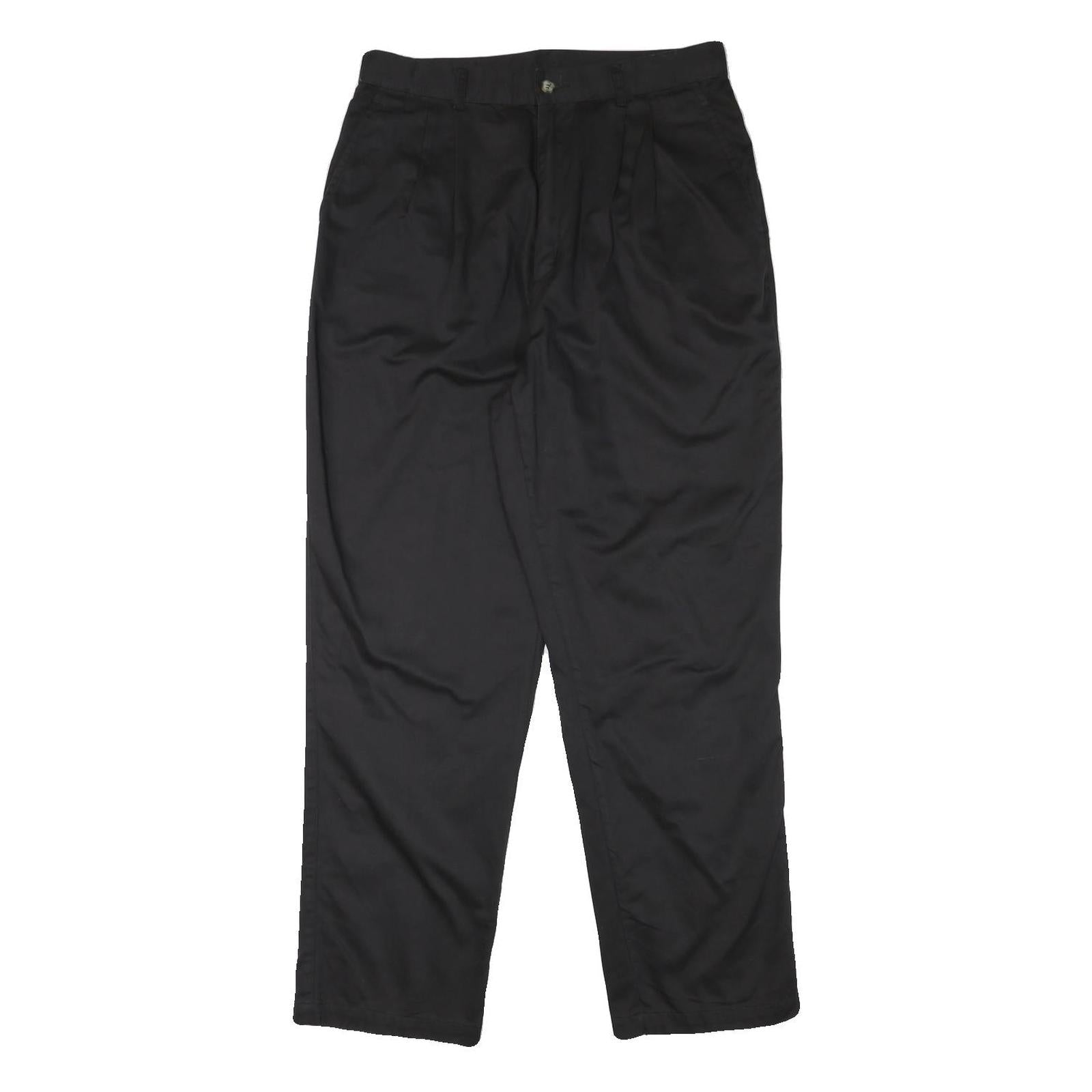 Womens Black Cotton Blend Relaxed Straight Trousers W31 L30 Classic Zip Pocketed