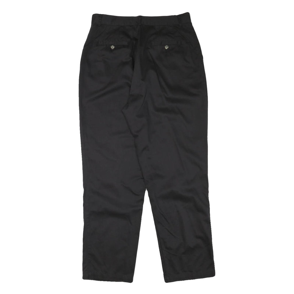 Womens Black Cotton Blend Relaxed Straight Trousers W31 L30 Classic Zip Pocketed