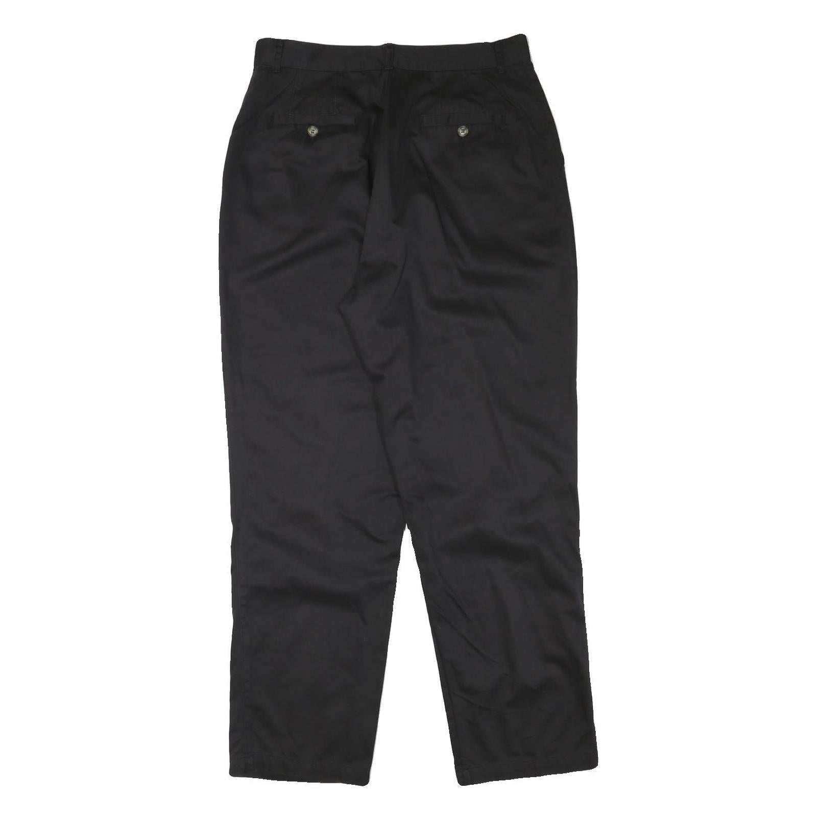 Womens Black Cotton Blend Relaxed Straight Trousers W31 L30 Classic Zip Pocketed