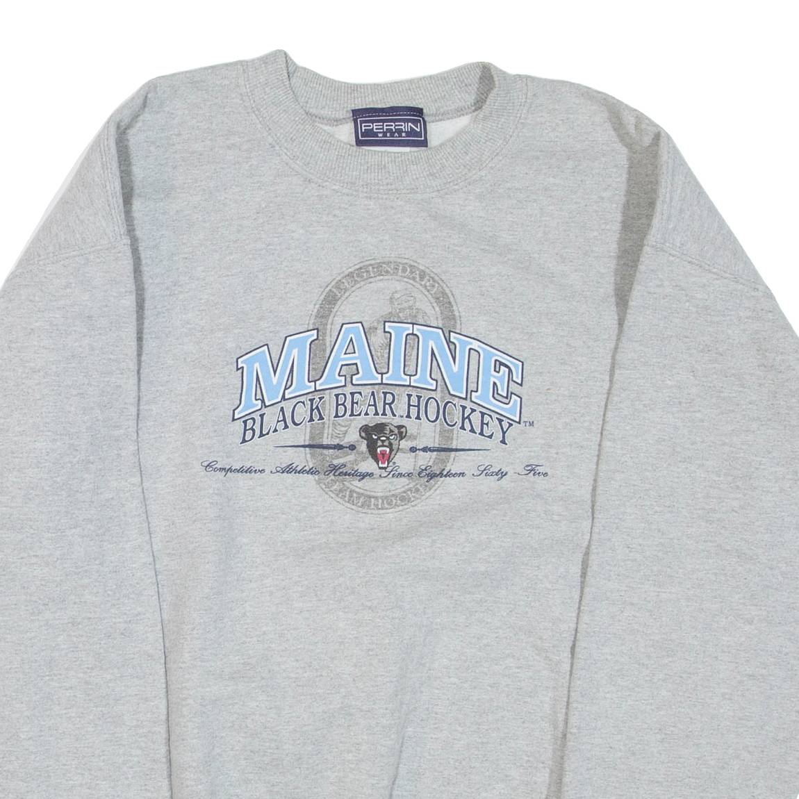 PERRIN WEAR Maine Black Bear Hockey Mens Sweatshirt Grey Crew Neck USA M