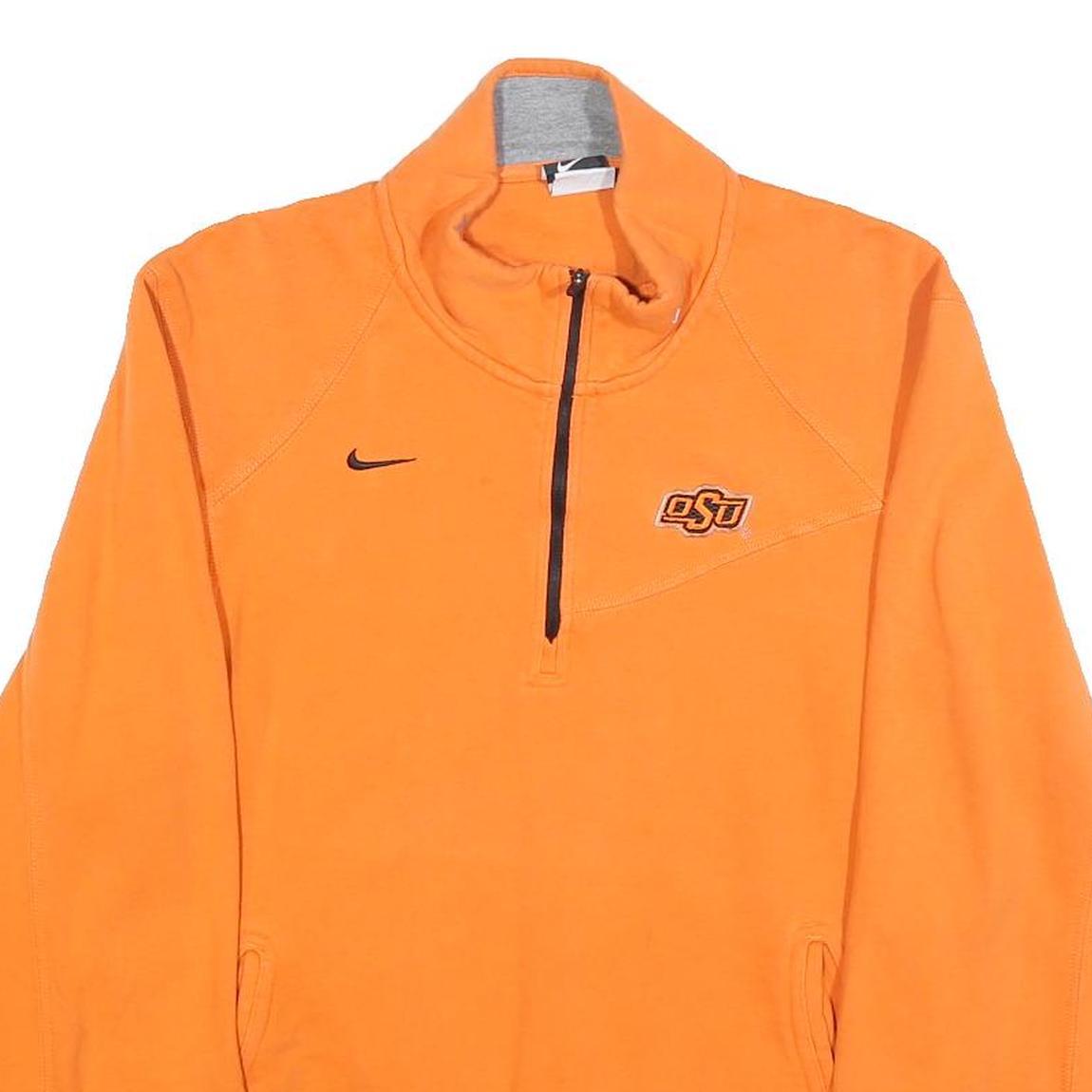 NIKE Mens Orange OSU Oklahoma State 1/4 Zip Sweatshirt M Cotton Blend Pullover