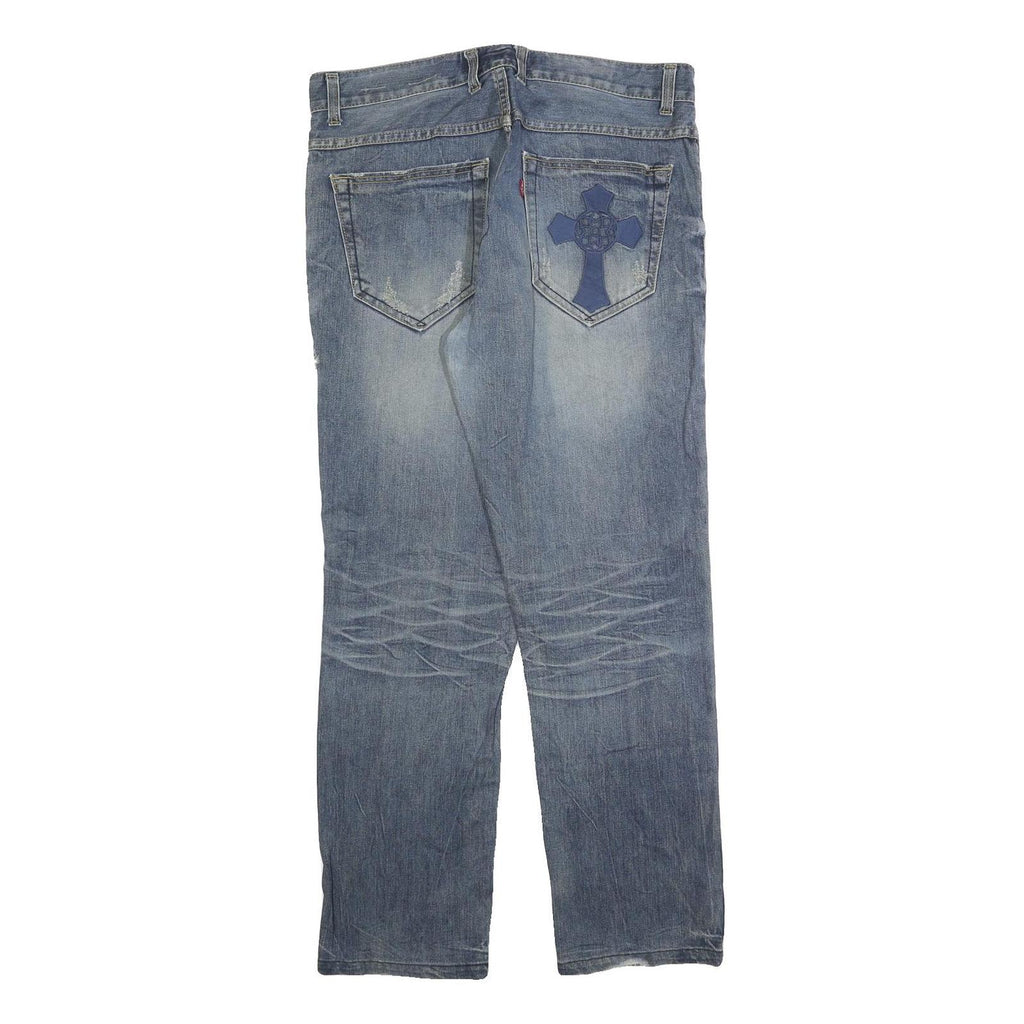 TWO BROTHERS Mens Jeans Blue Regular Straight Denim Medium W36 L30 Faded Cross
