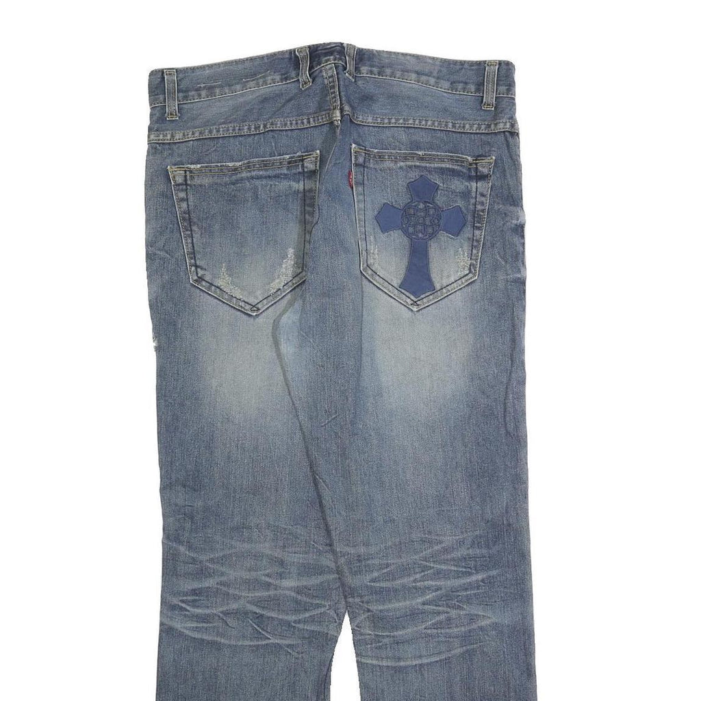 TWO BROTHERS Mens Jeans Blue Regular Straight Denim Medium W36 L30 Faded Cross