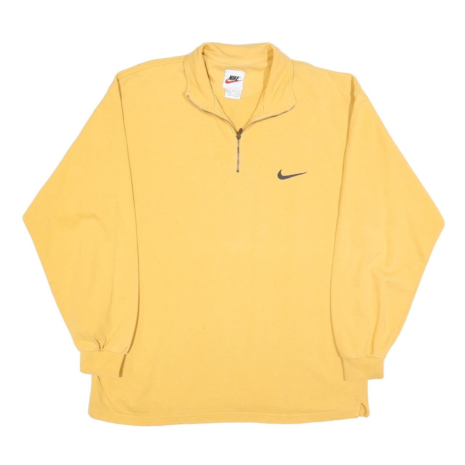NIKE Mens Yellow 1/4 Zip Sweatshirt M Cotton Blend Pullover Casual Sportswear