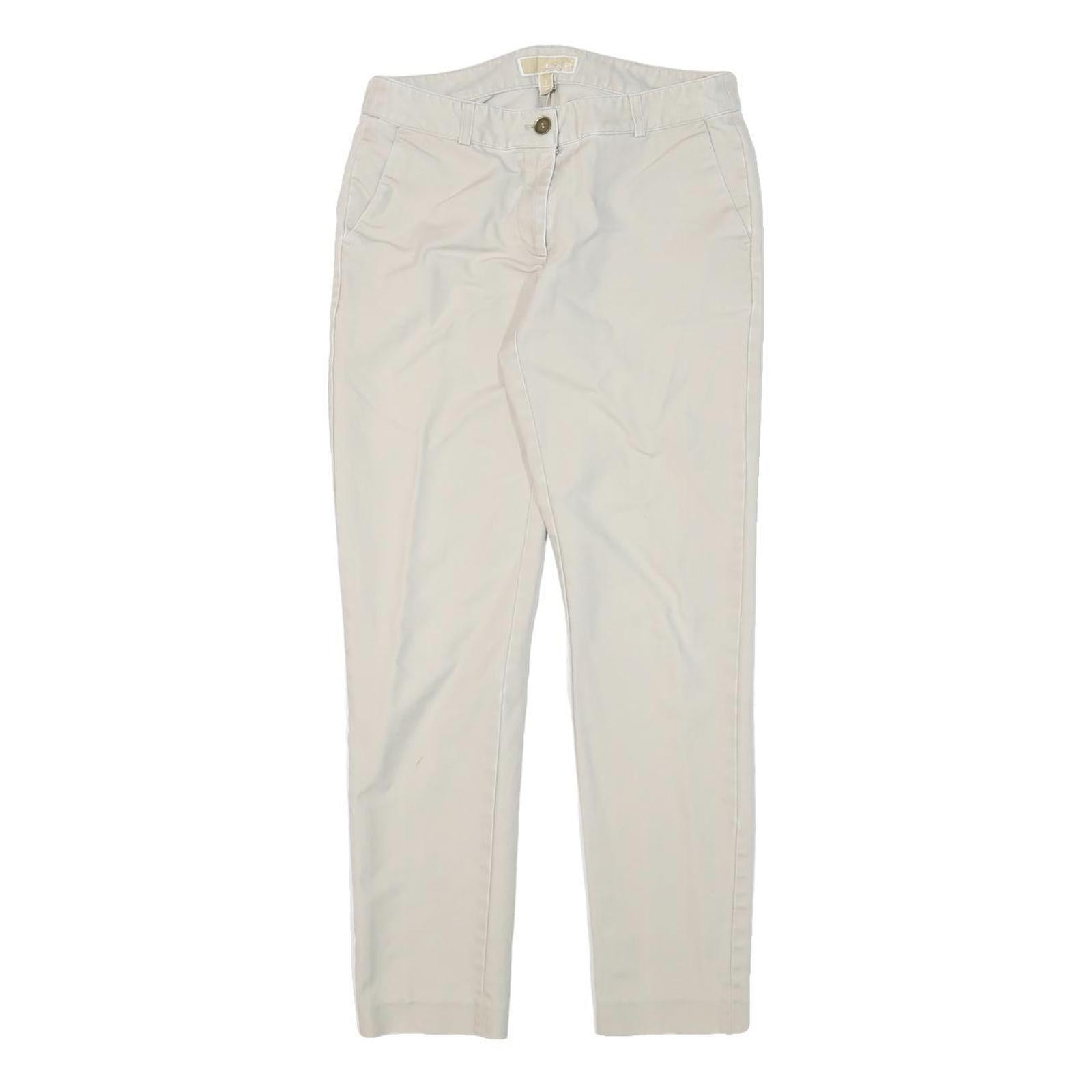 MICHAEL KORS Womens Slim White Cotton Blend Trousers W28 L28 Zip Casual