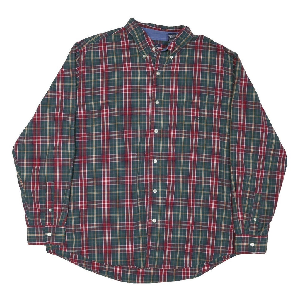 CHAPS Mens Green & Red Check Shirt 2XL Cotton Blend Long Sleeve Button Collar