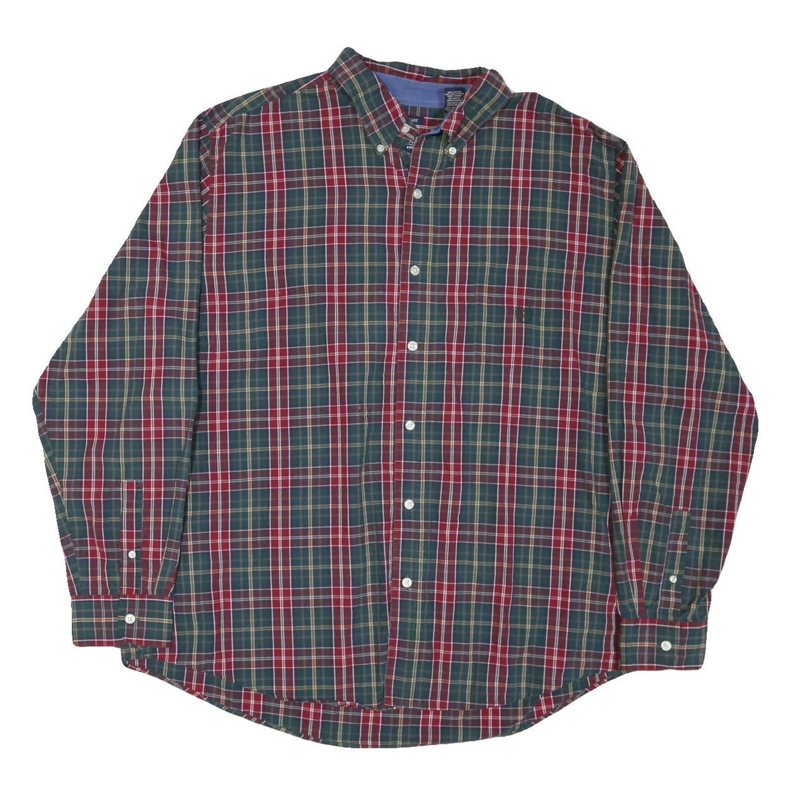 CHAPS Mens Green & Red Check Shirt 2XL Cotton Blend Long Sleeve Button Collar