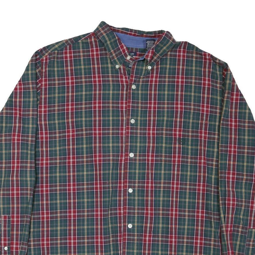 CHAPS Mens Green & Red Check Shirt 2XL Cotton Blend Long Sleeve Button Collar