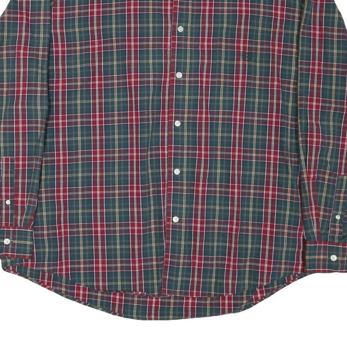 CHAPS Mens Green & Red Check Shirt 2XL Cotton Blend Long Sleeve Button Collar