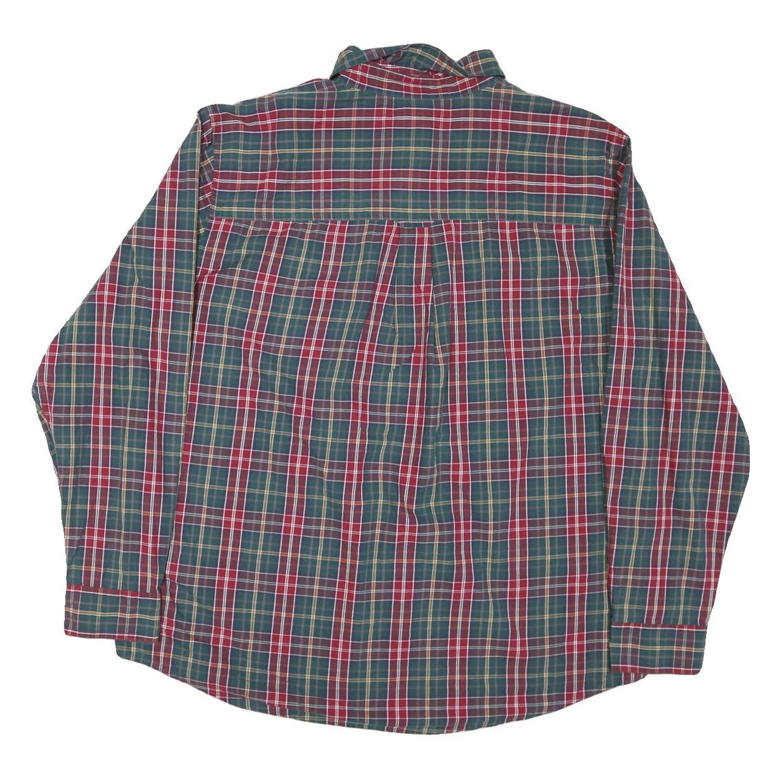 CHAPS Mens Green & Red Check Shirt 2XL Cotton Blend Long Sleeve Button Collar