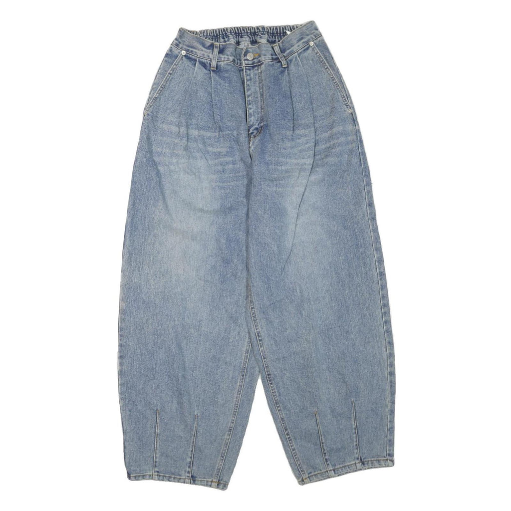 Womens Blue Regular Fit Pleated Baggy Denim Jeans W28 L27 Zip Closure