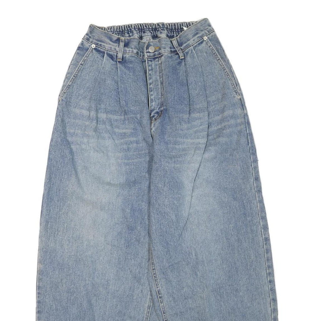 Womens Blue Regular Fit Pleated Baggy Denim Jeans W28 L27 Zip Closure