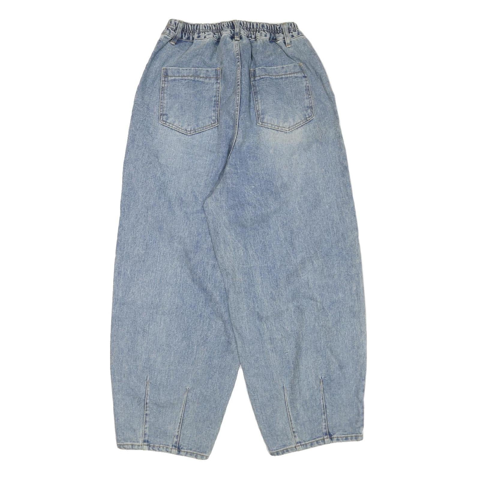 Womens Blue Regular Fit Pleated Baggy Denim Jeans W28 L27 Zip Closure