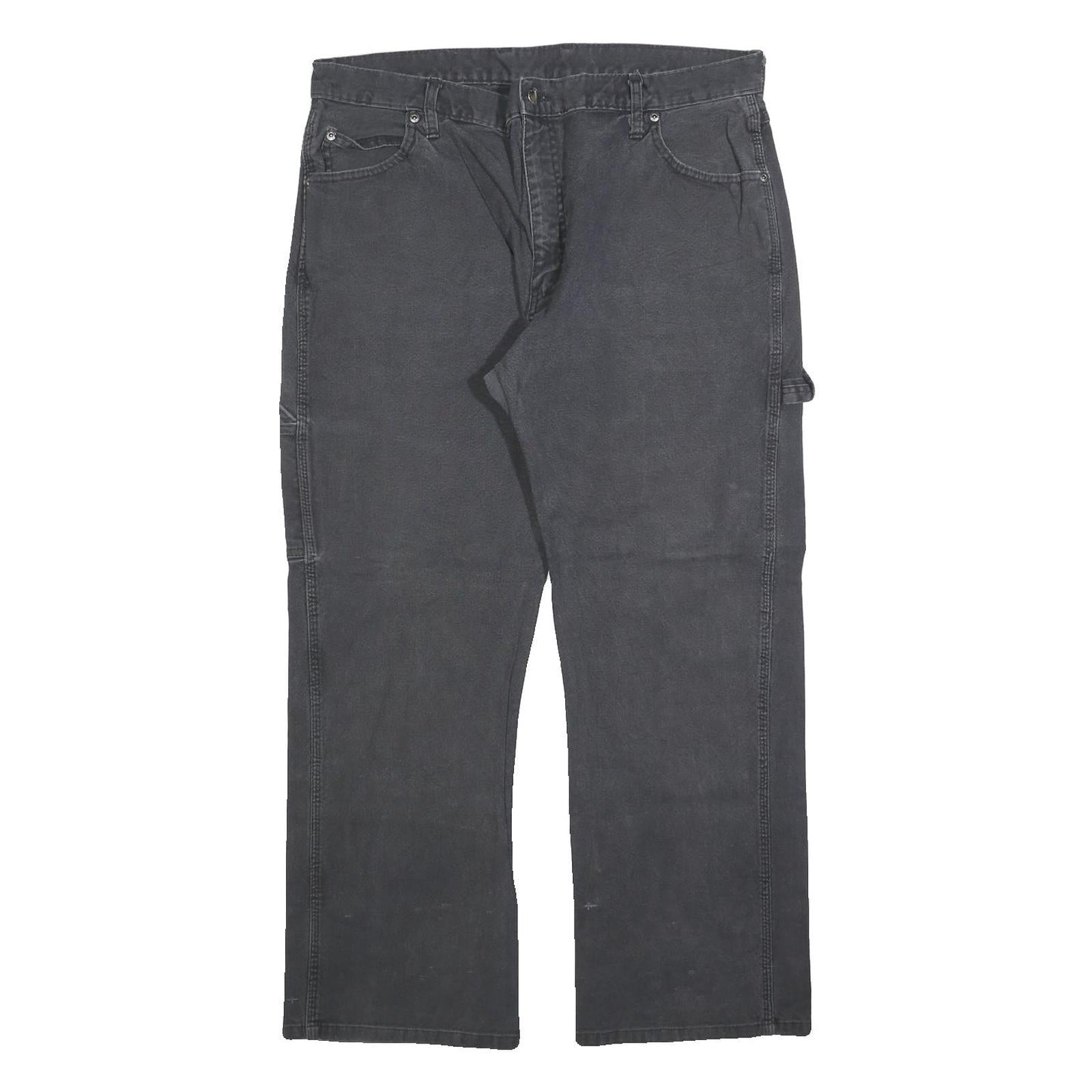 DICKIES Mens Cotton Blend Black Regular Straight Trousers W36 L30 Workwear