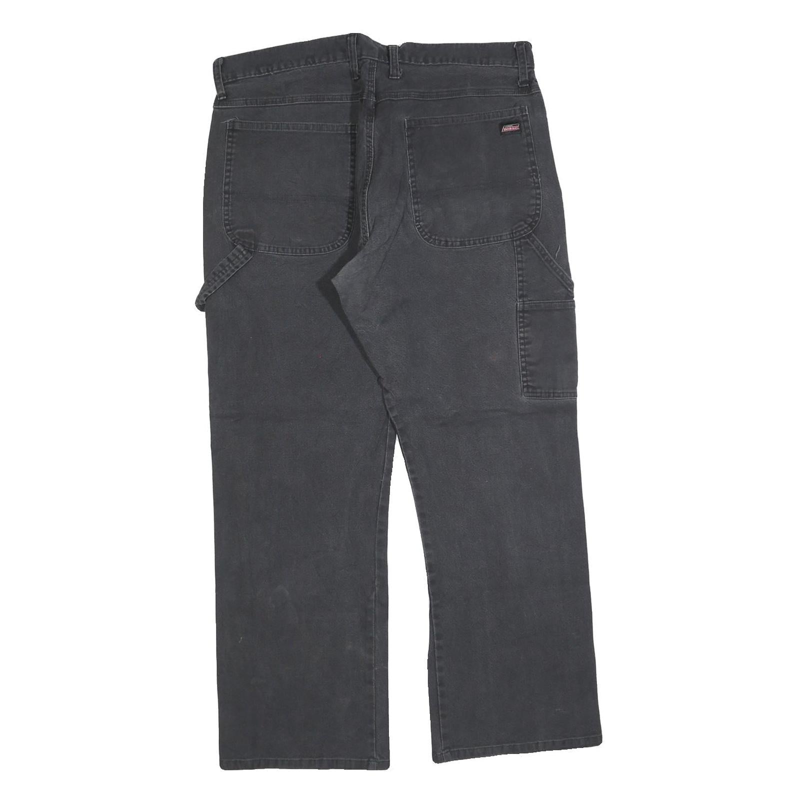 DICKIES Mens Cotton Blend Black Regular Straight Trousers W36 L30 Workwear