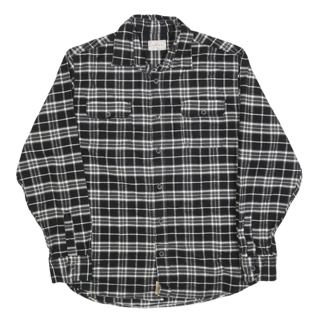 JACHS Mens Black & White Check Shirt L Cotton Blend Casual Long Sleeve Button