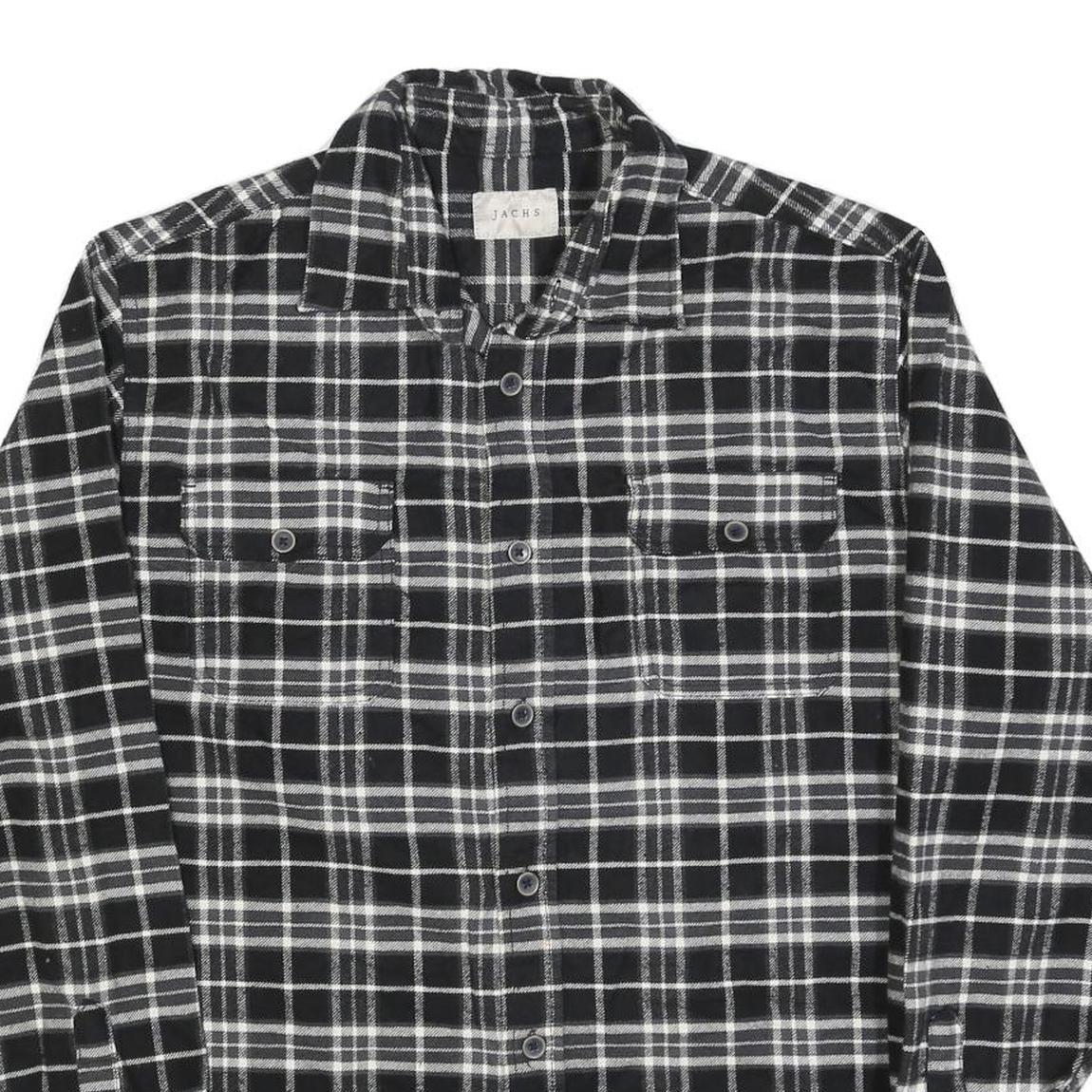 JACHS Mens Black & White Check Shirt L Cotton Blend Casual Long Sleeve Button