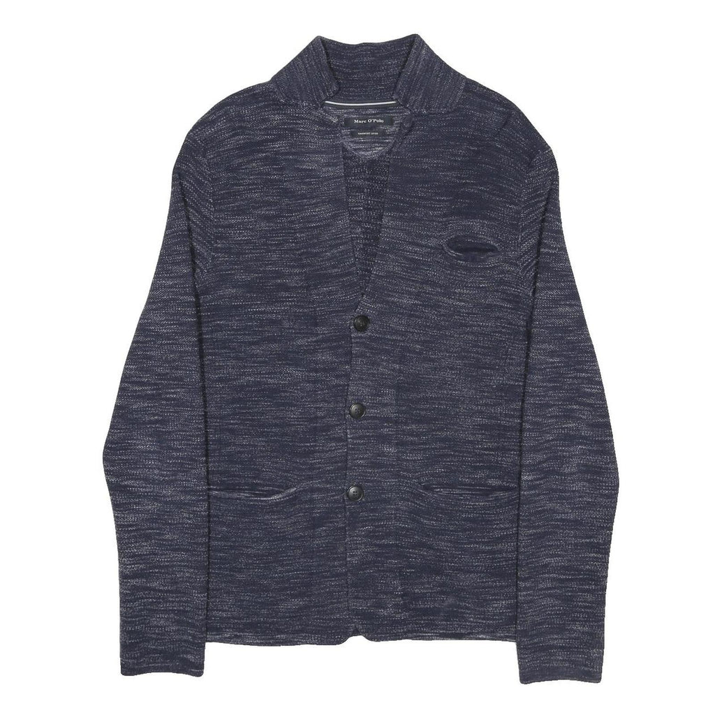 MARC O'POLO Mens Blue Patterned Cardigan Button Up Crew Neck Chunky Knit M