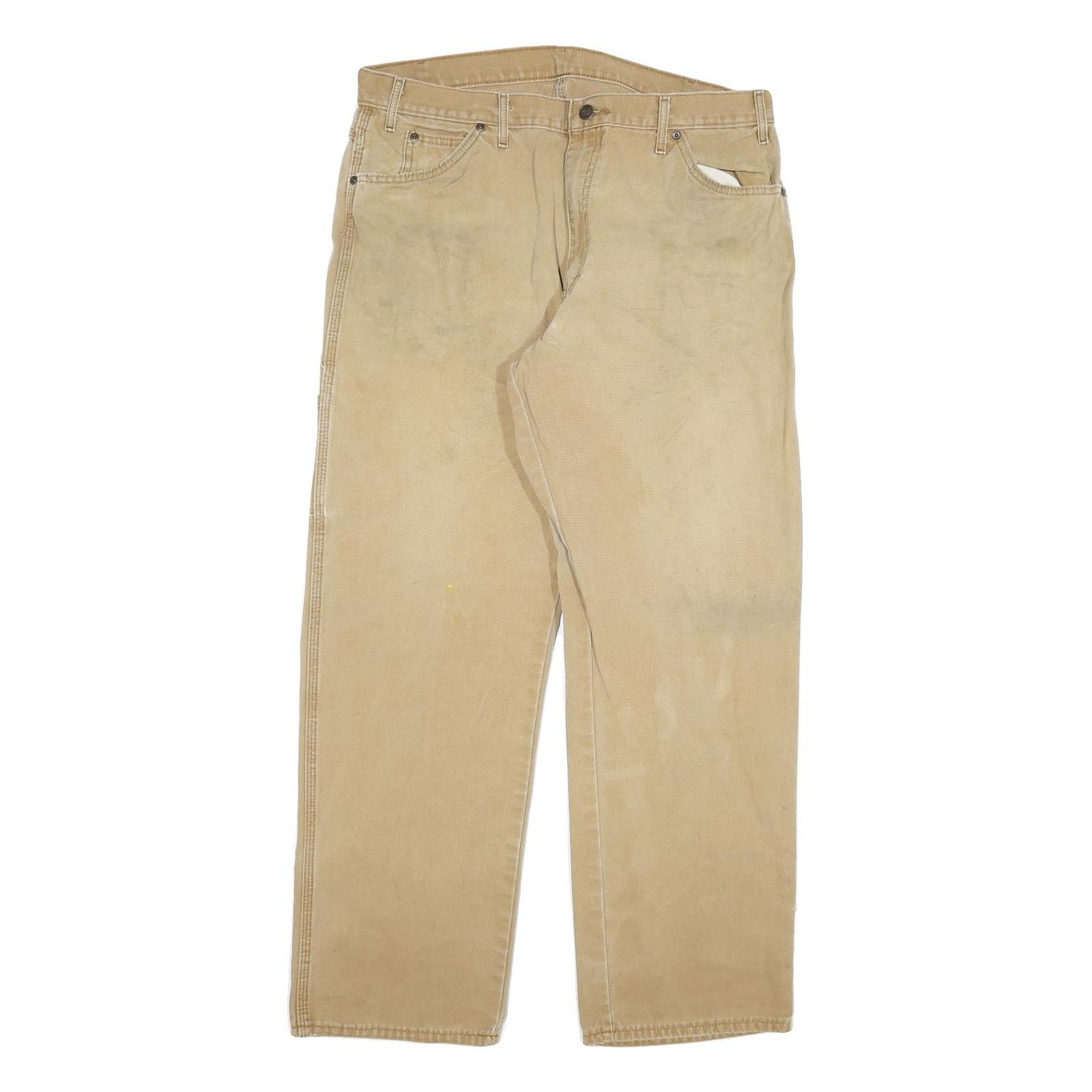 DICKIES Mens Jeans Beige Regular Straight Denim W36 L32 Workwear Cotton Blend