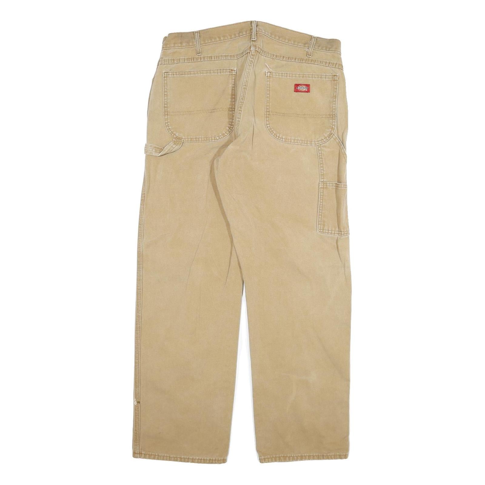 DICKIES Mens Jeans Beige Regular Straight Denim W36 L32 Workwear Cotton Blend