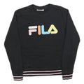 FILA Womens Black Sweatshirt S Crew Neck Cotton Blend Pullover Colourful Logo