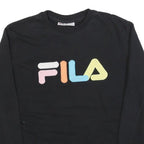 FILA Womens Black Sweatshirt S Crew Neck Cotton Blend Pullover Colourful Logo
