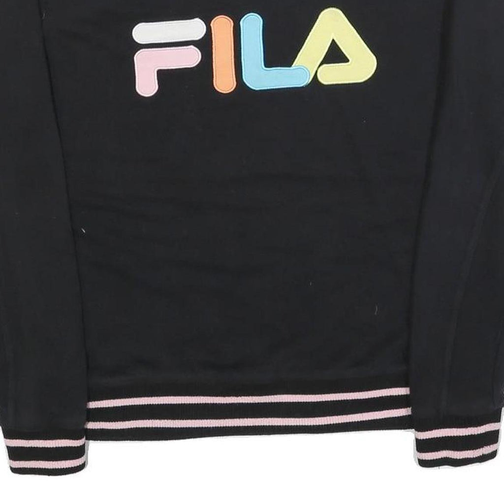 FILA Womens Black Sweatshirt S Crew Neck Cotton Blend Pullover Colourful Logo