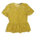 ZARA Womens Yellow Lace Peplum Top Short Sleeve Round Neck XS Elegant Detail