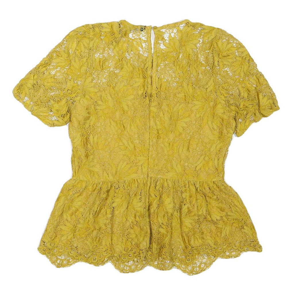 ZARA Womens Yellow Lace Peplum Top Short Sleeve Round Neck XS Elegant Detail