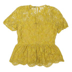 ZARA Womens Yellow Lace Peplum Top Short Sleeve Round Neck XS Elegant Detail