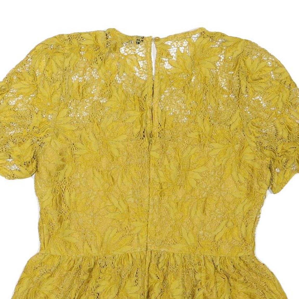 ZARA Womens Yellow Lace Peplum Top Short Sleeve Round Neck XS Elegant Detail