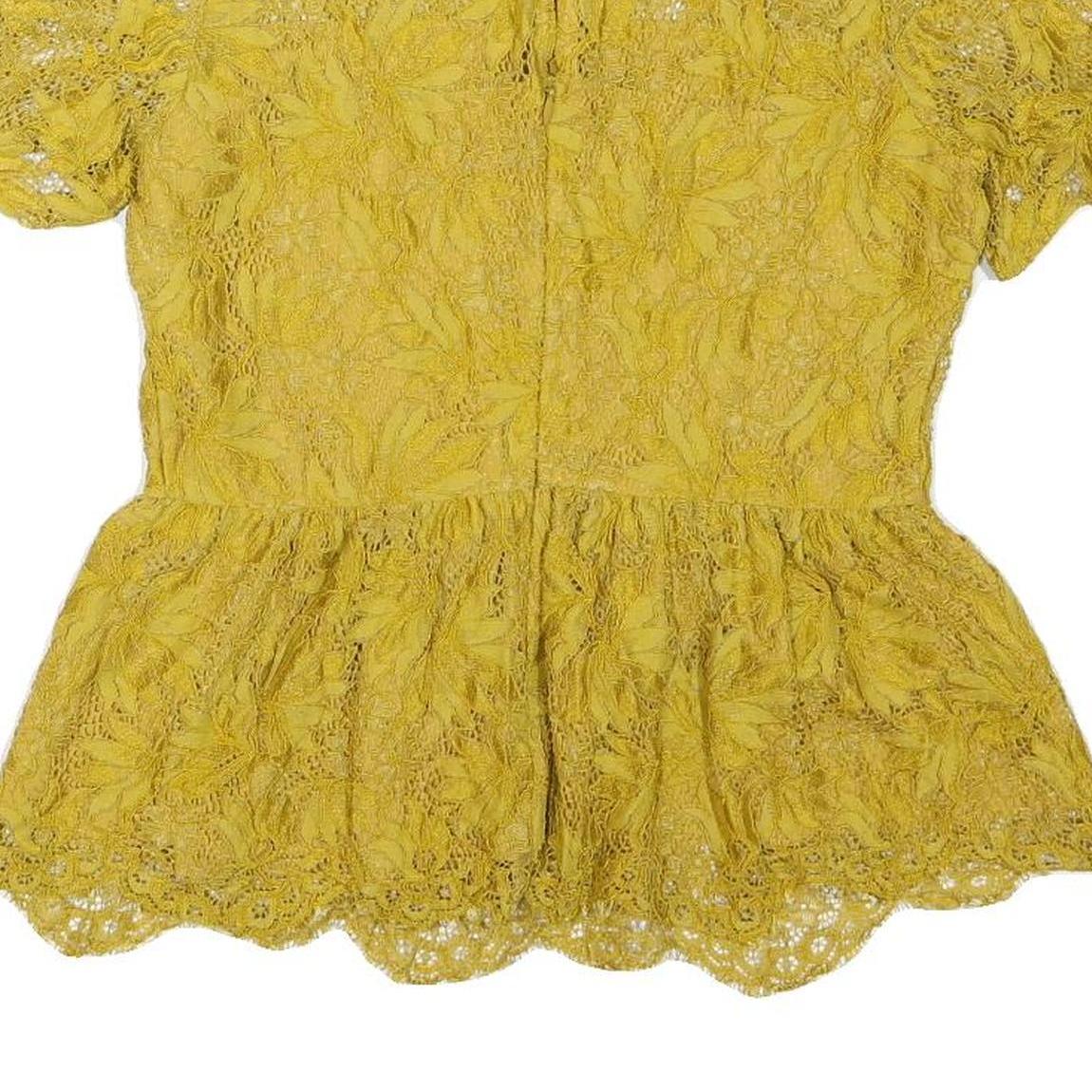 ZARA Womens Yellow Lace Peplum Top Short Sleeve Round Neck XS Elegant Detail