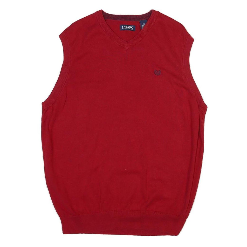CHAPS Mens Red Patterned Jumper V-Neck Basic Knit L Sleeveless Cotton Blend