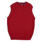 CHAPS Mens Red Patterned Jumper V-Neck Basic Knit L Sleeveless Cotton Blend