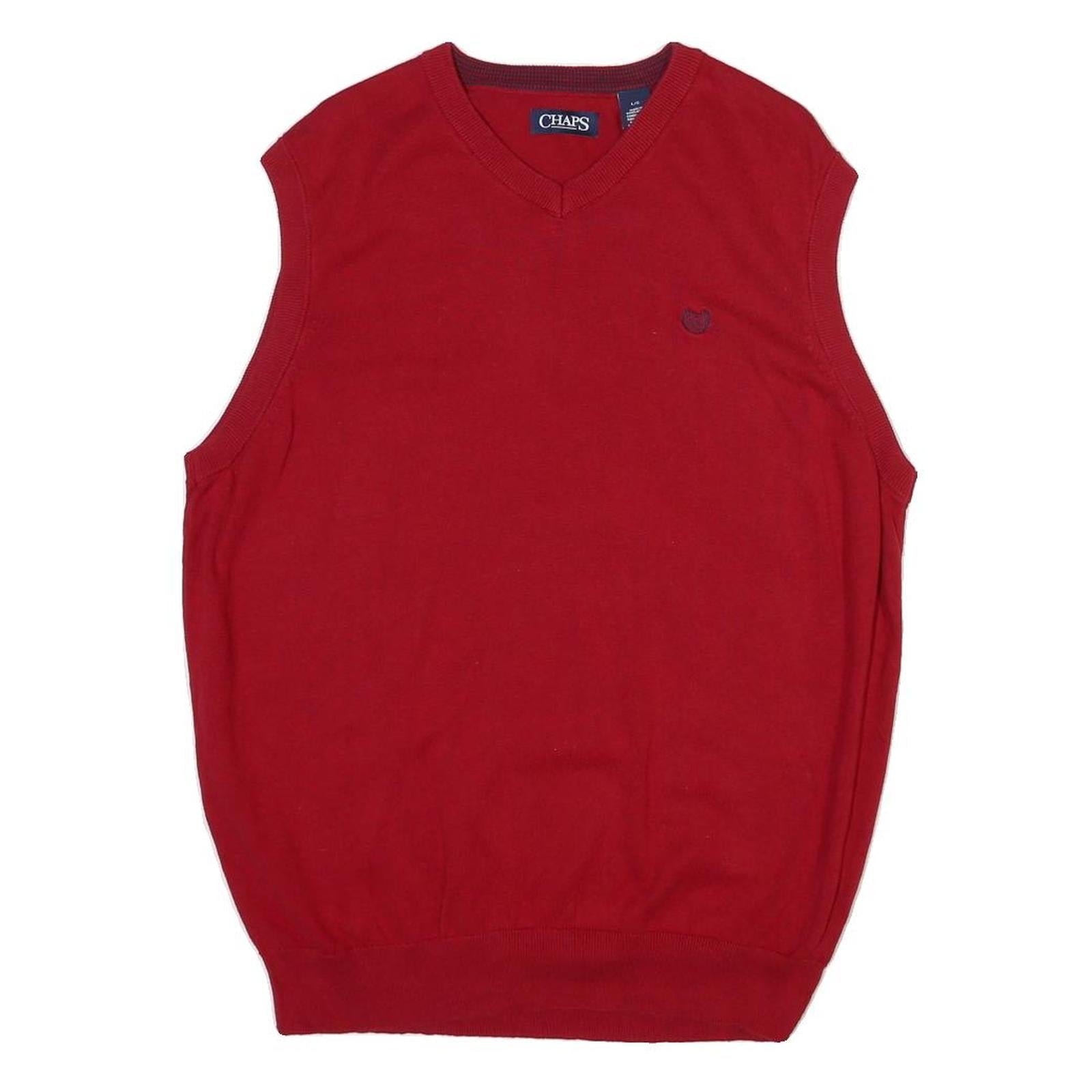 CHAPS Mens Red Patterned Jumper V-Neck Basic Knit L Sleeveless Cotton Blend