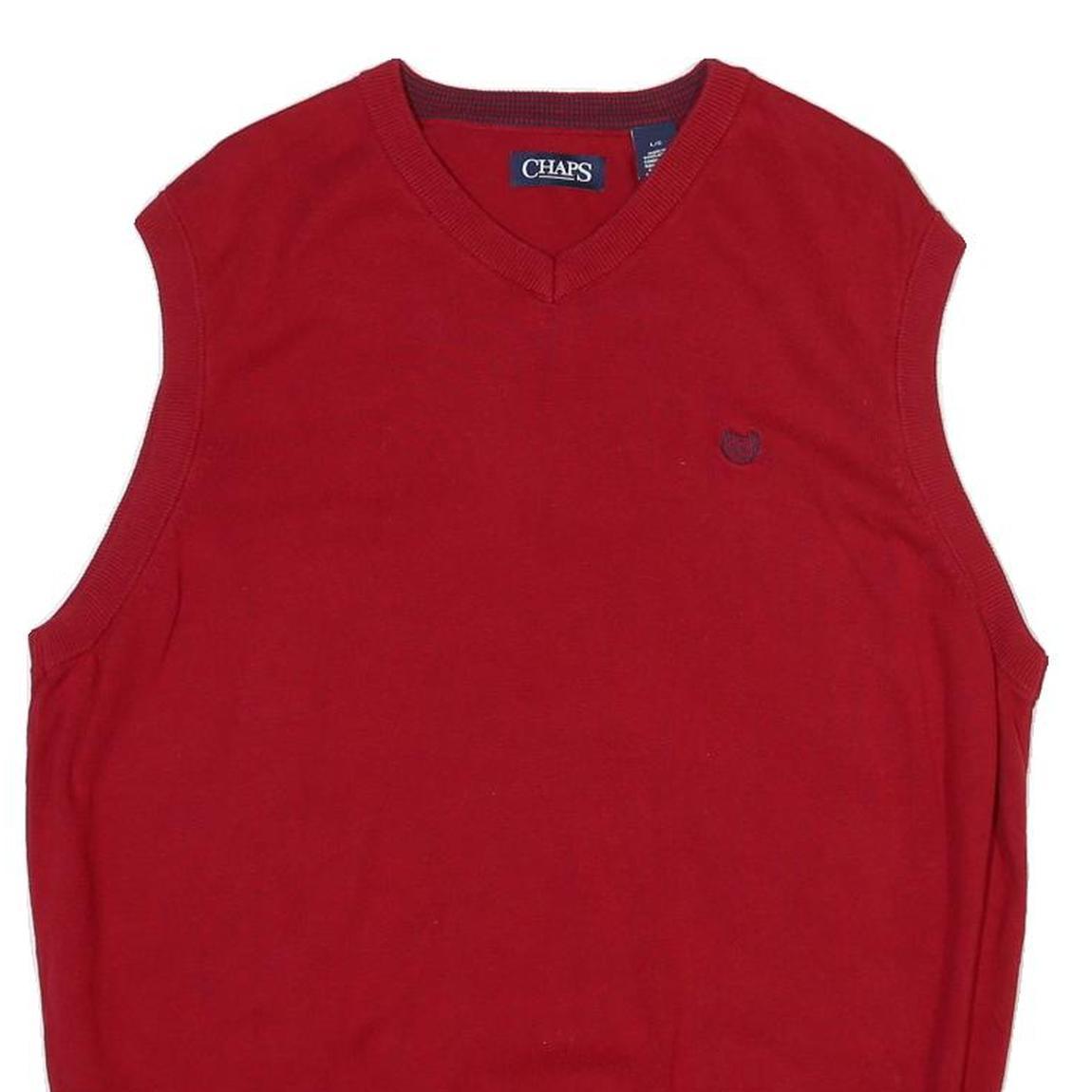 CHAPS Mens Red Patterned Jumper V-Neck Basic Knit L Sleeveless Cotton Blend