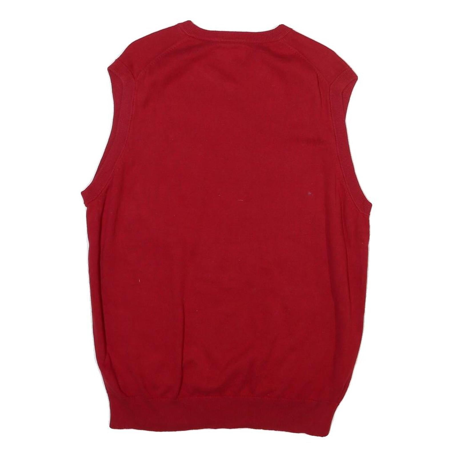 CHAPS Mens Red Patterned Jumper V-Neck Basic Knit L Sleeveless Cotton Blend
