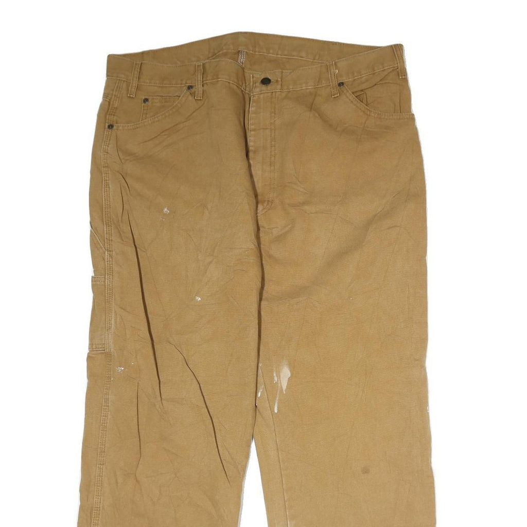 DICKIES Mens Regular Fit Cotton Blend Beige Carpenter Trousers W40 L29 Workwear