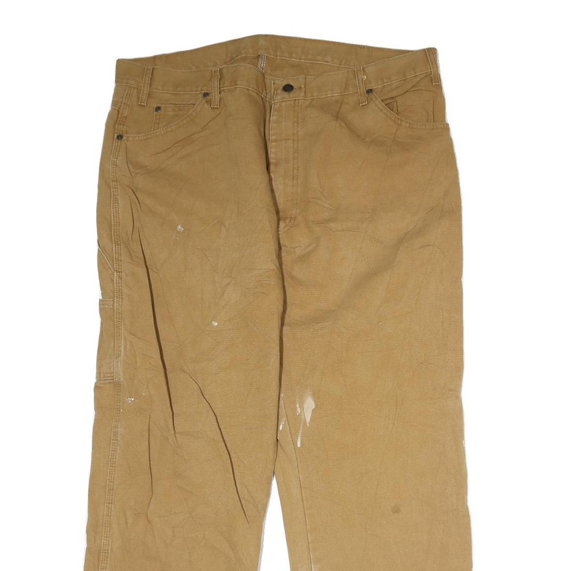 DICKIES Mens Regular Fit Cotton Blend Beige Carpenter Trousers W40 L29 Workwear