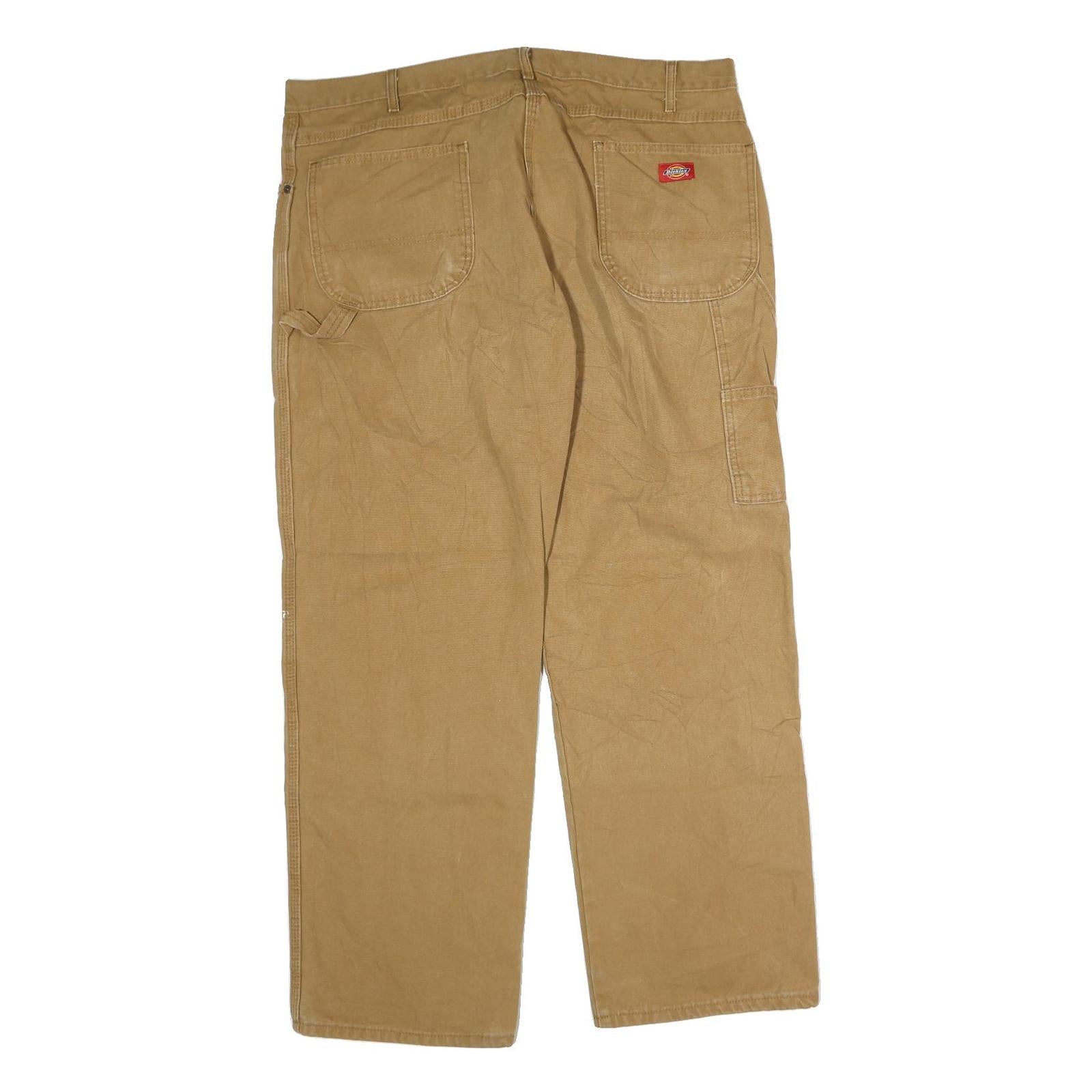 DICKIES Mens Regular Fit Cotton Blend Beige Carpenter Trousers W40 L29 Workwear