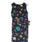 HLIX TAYLOR Womens Navy Blue Floral Midi Dress Cotton Blend Sleeveless Wrap UK