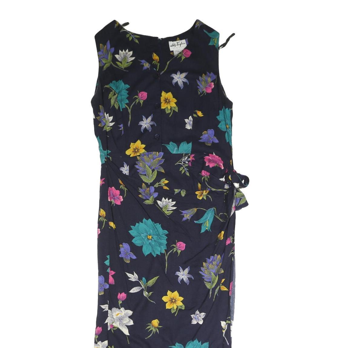 HLIX TAYLOR Womens Navy Blue Floral Midi Dress Cotton Blend Sleeveless Wrap UK