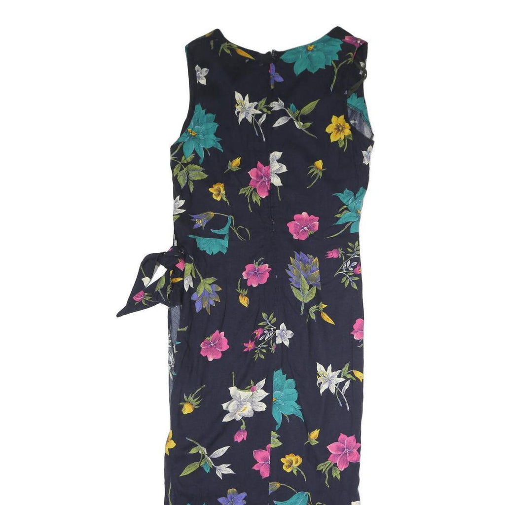 HLIX TAYLOR Womens Navy Blue Floral Midi Dress Cotton Blend Sleeveless Wrap UK