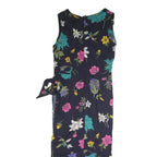 HLIX TAYLOR Womens Navy Blue Floral Midi Dress Cotton Blend Sleeveless Wrap UK