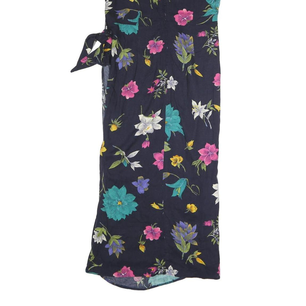 HLIX TAYLOR Womens Navy Blue Floral Midi Dress Cotton Blend Sleeveless Wrap UK